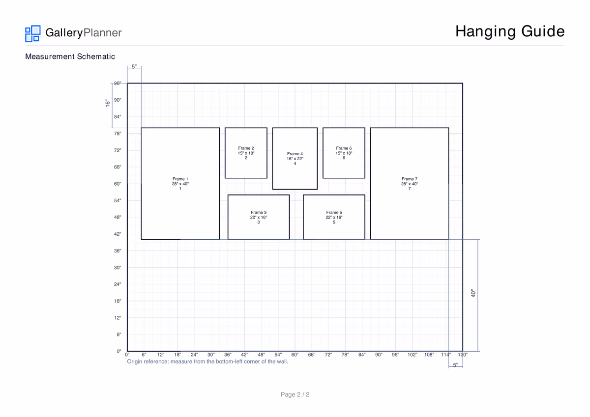 Schematic page of the GalleryPlanner Hanging Guide preview